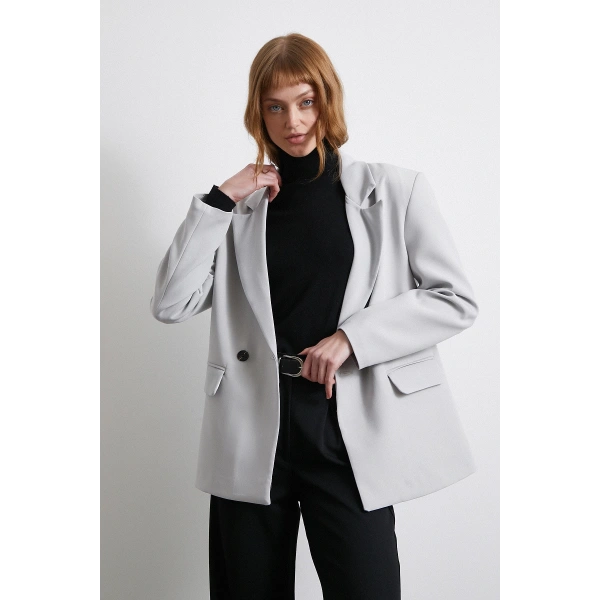 Klasik Poliviskon Ceket Gri