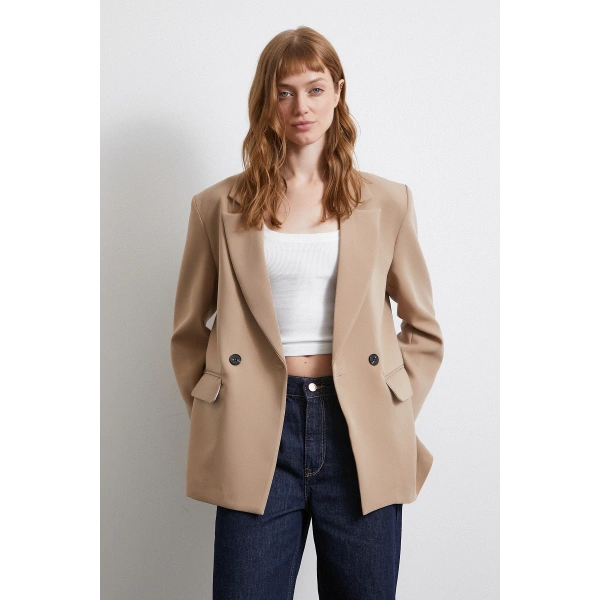 Klasik Poliviskon Ceket Bej