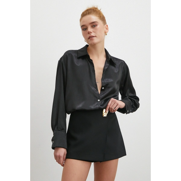 Klasik Saten Gömlek Siyah