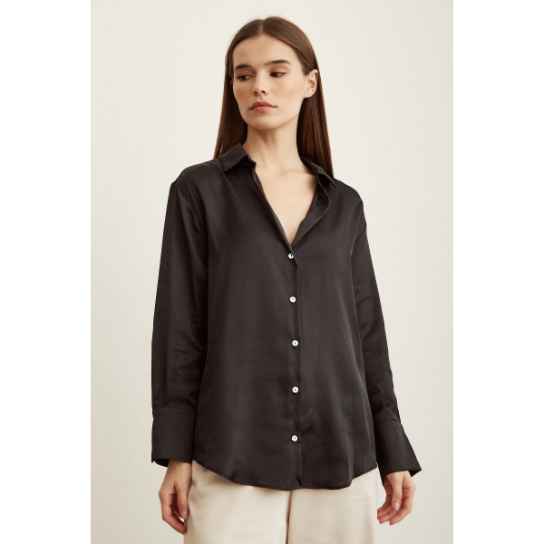 Basic Saten Gömlek Siyah