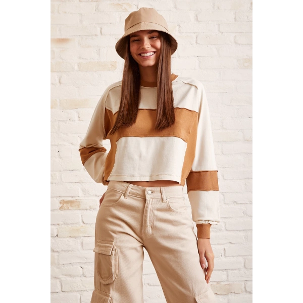 Çift Renk Oversize Sweatshirt Beyaz