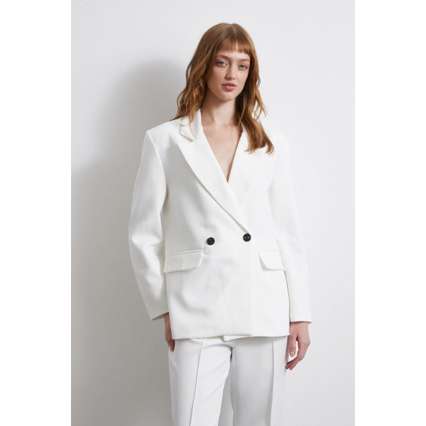 Klasik Poliviskon Ceket Ekru