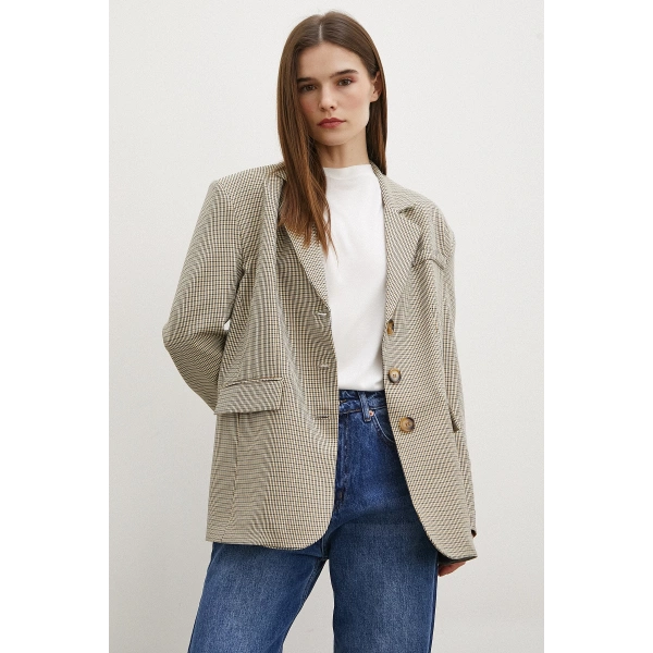 Ekose Blazer Ceket Kahve