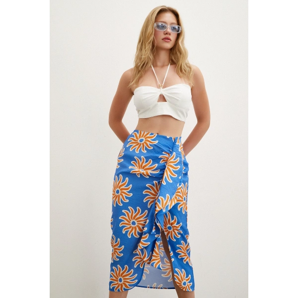 Fırfırlı Desenli Etek Mavi