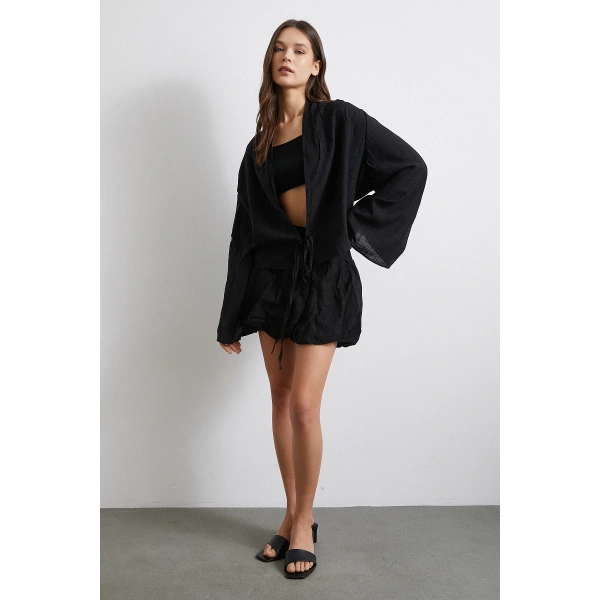 Astarlı Balon Etek Siyah