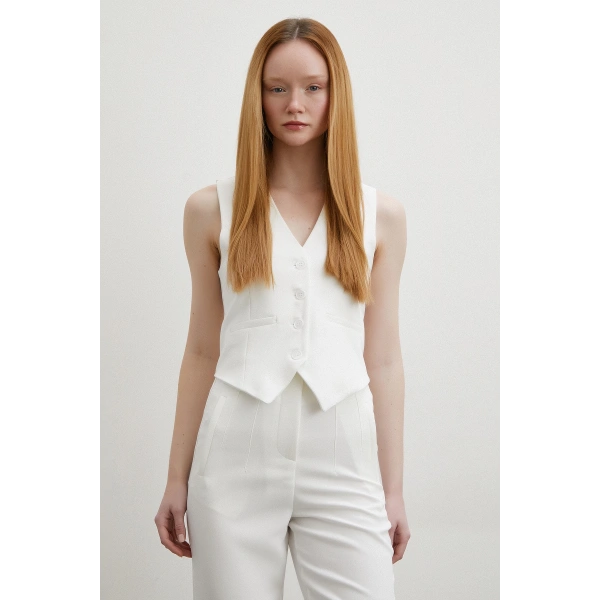 Astarlı Kuplu Yelek Ekru