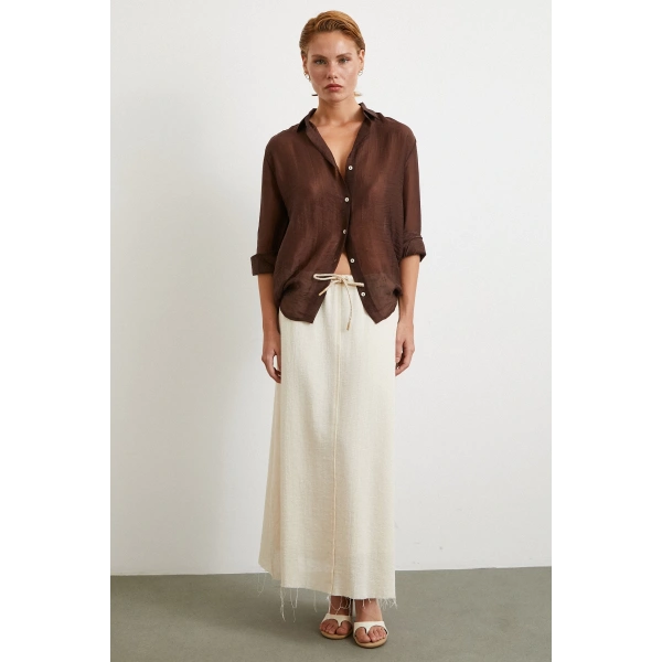 Beli Lastikli Astarlı Hasır Etek Krem