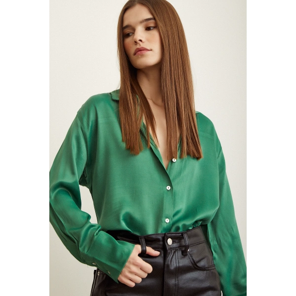 Saten Gömlek Benetton Yeşili