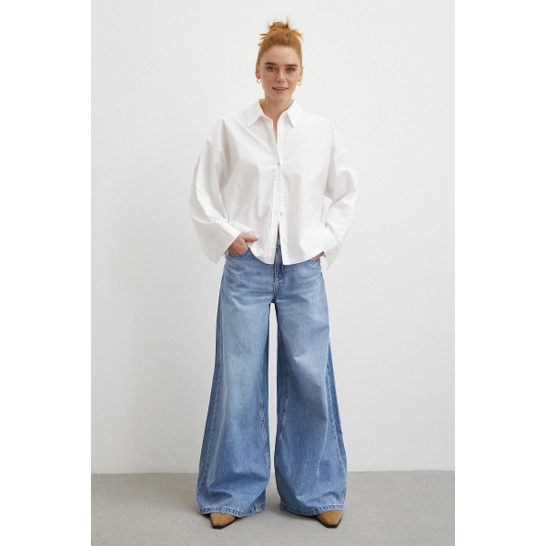 Yüksek Bel Wide Leg Jean Mavi