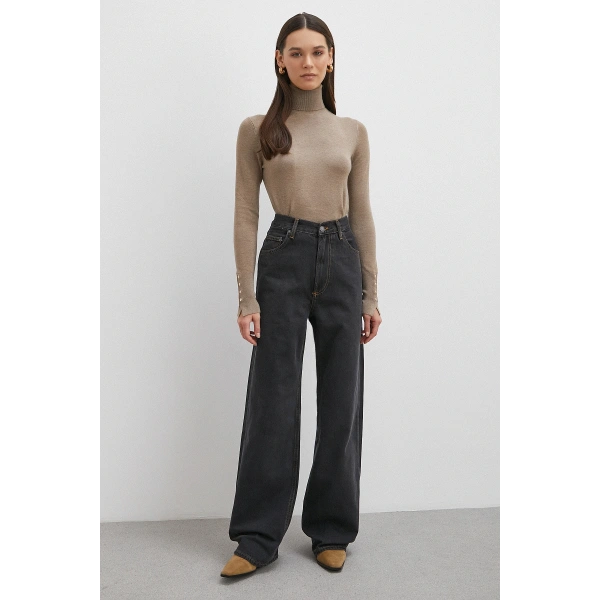 Beş Cepli Yüksek Bel Jean Siyah