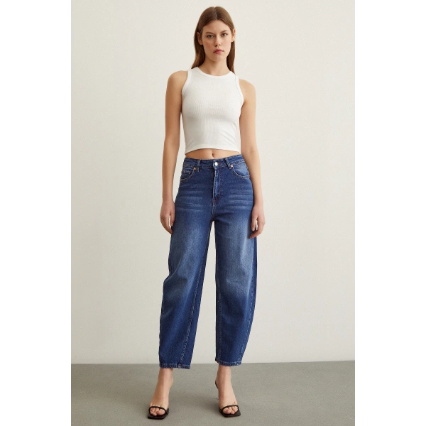 Yüksek Bel Mom Jean Mavi