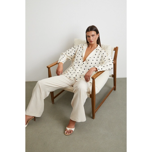 Puantiyeli Oversize Gömlek Siyah