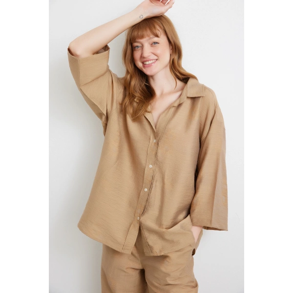 Fakir Kol Oversize Gömlek Kahve