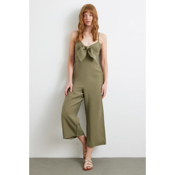 Fiyonklu Askılı Tulum Haki