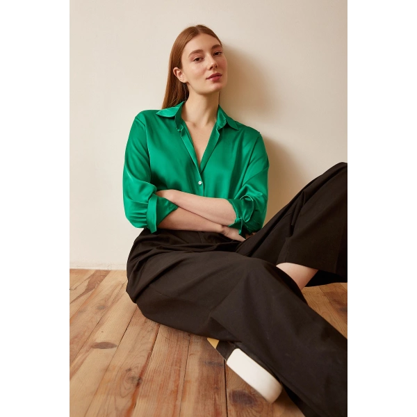 Basic Saten Gömlek Yeşil