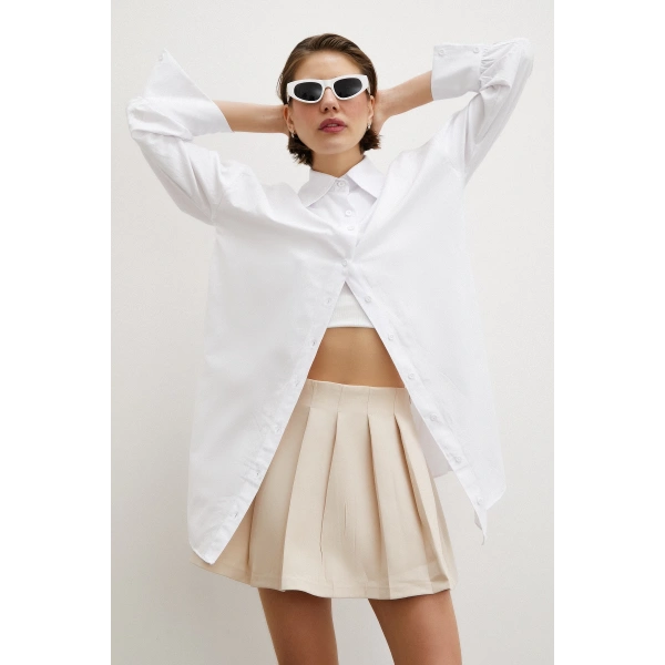 Gömlek Etek Elbise Krem