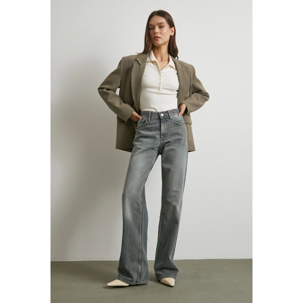 Beş Cepli Yüksek Bel Jean Füme