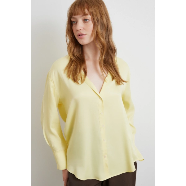 Viskon Saten Gömlek Sarı