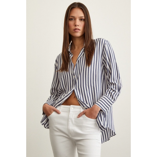 Multi Çizgili Gömlek Lacivert