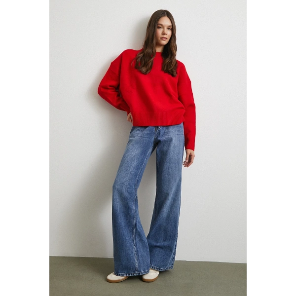 Yüksek Bel Wide Leg Jean Mavi