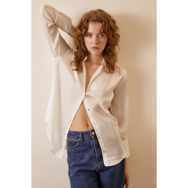 Basic Saten Gömlek Kırık Beyaz