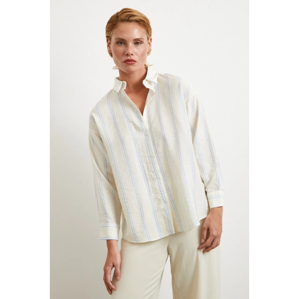 Çift Çizgili Modal Gömlek Mavi