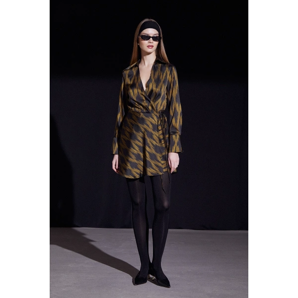 Rambi Bağlamalı Kruvaze Elbise Siyah