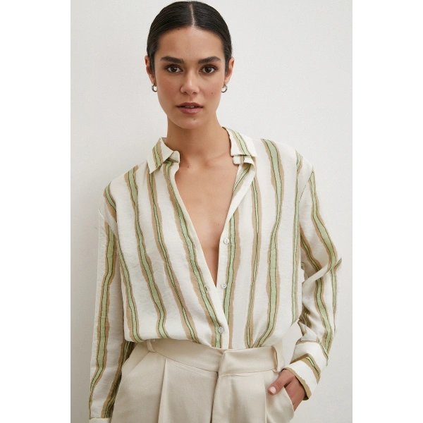 Bambu Çizgili Gömlek Yeşil