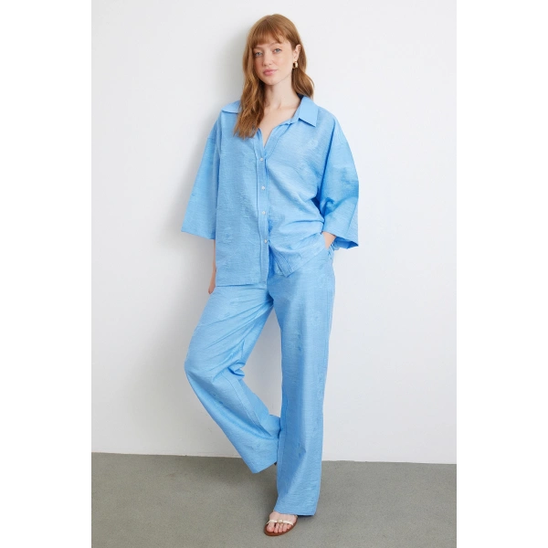 Arka Cepli Salaş Pantolon Mavi