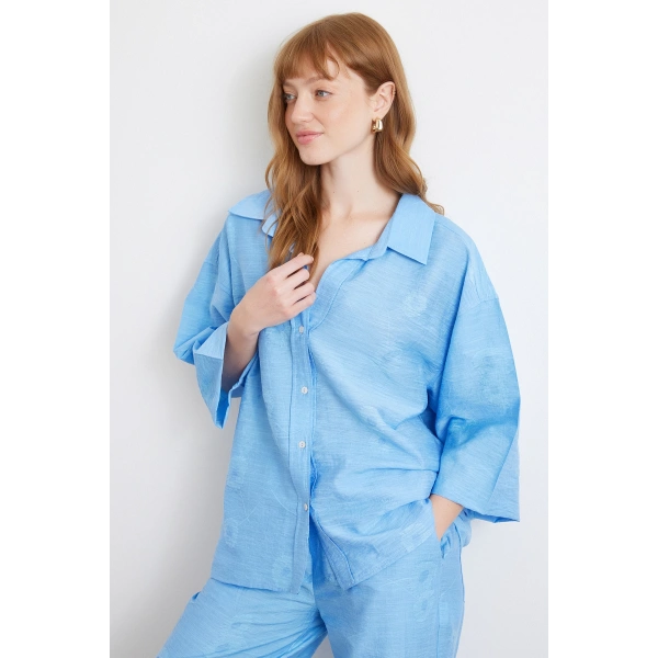 Fakir Kol Oversize Gömlek Mavi
