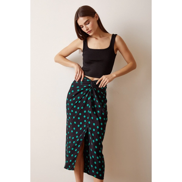 Desenli Kruvaze Etek Koyu Yeşil