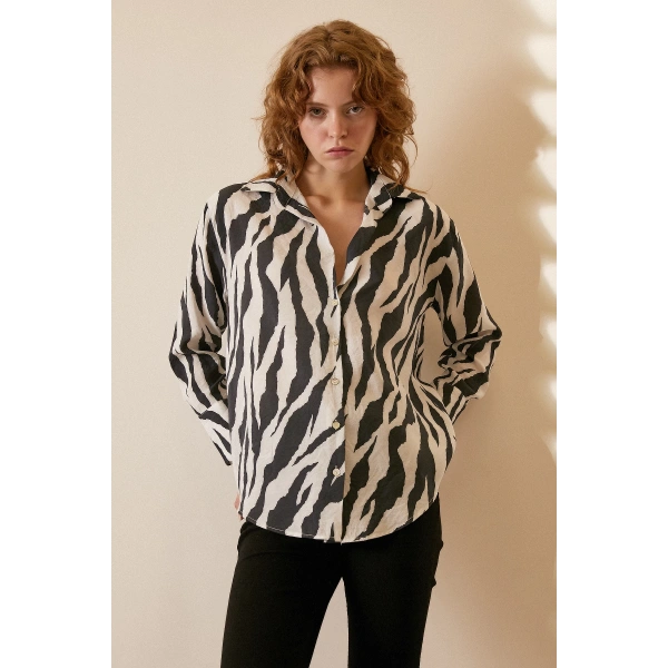 Zebra Desen Modal Gömlek Zebra Desen/Siyah