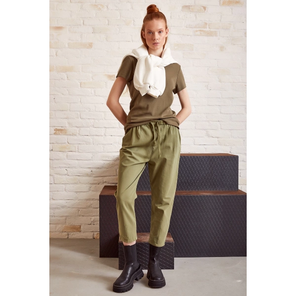 Beli İpli Salaş Gabardin Pantolon Haki