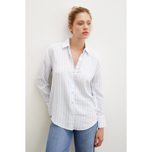 Çizgili Gömlek Mavi