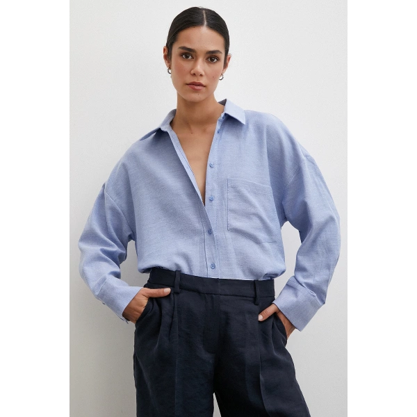 Robalı Klasik Gömlek İndigo