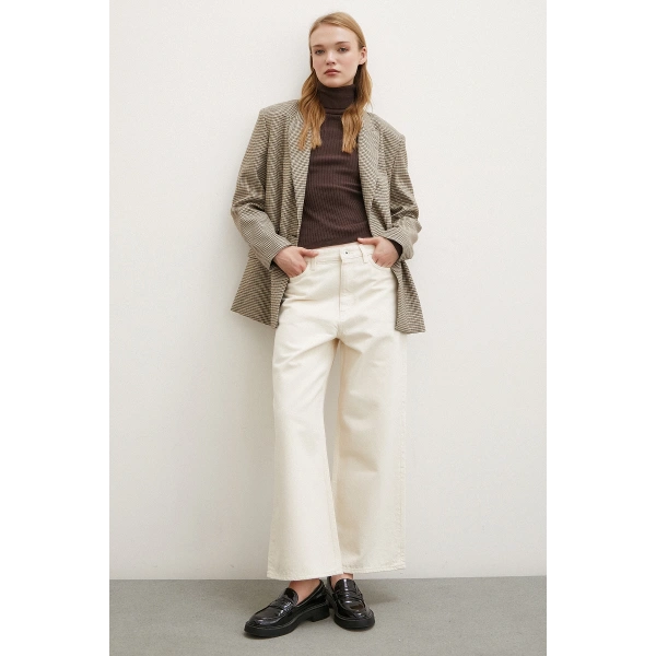 Yüksel Bel Geniş Paça Salaş Jean Ekru