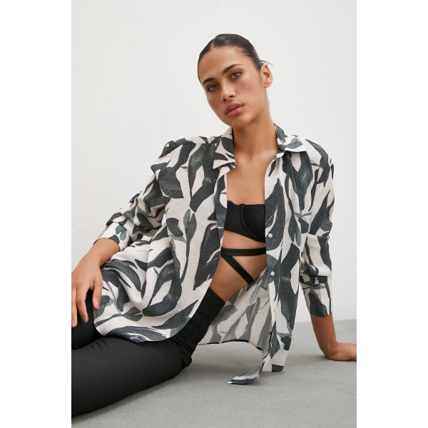 Desenli Modal Gömlek Haki