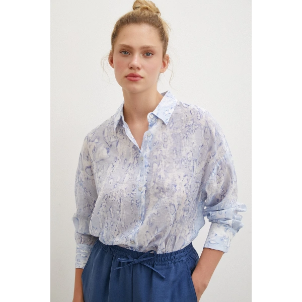 Damla Desenli Gömlek Mavi
