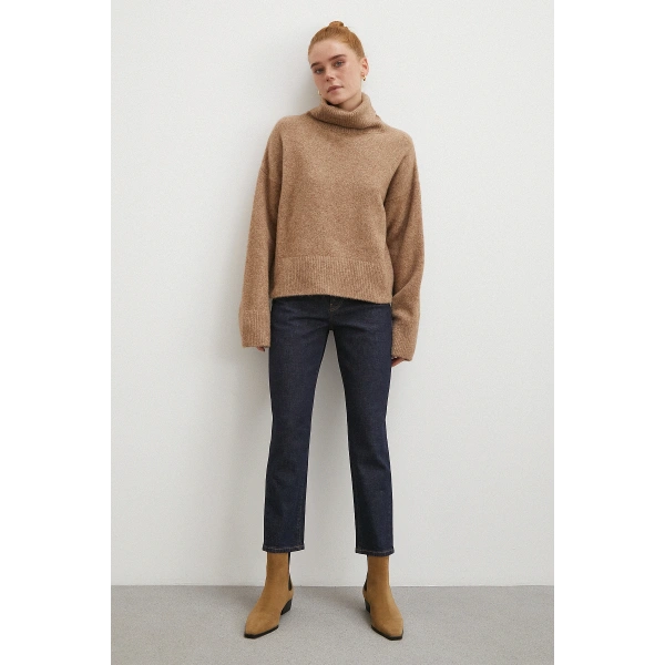 Yüksek Bel Dar Paça Jean Lacivert