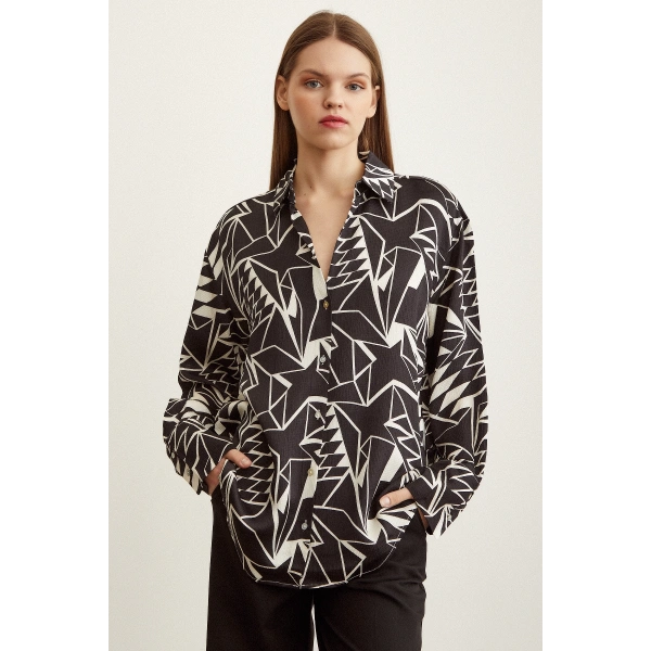 Bürümcük Kabartma Desenli Gömlek Siyah