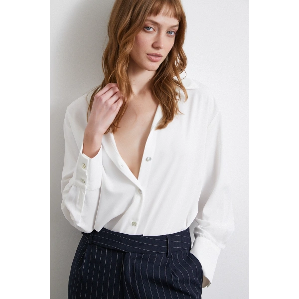 Klasik Saten Gömlek Ekru