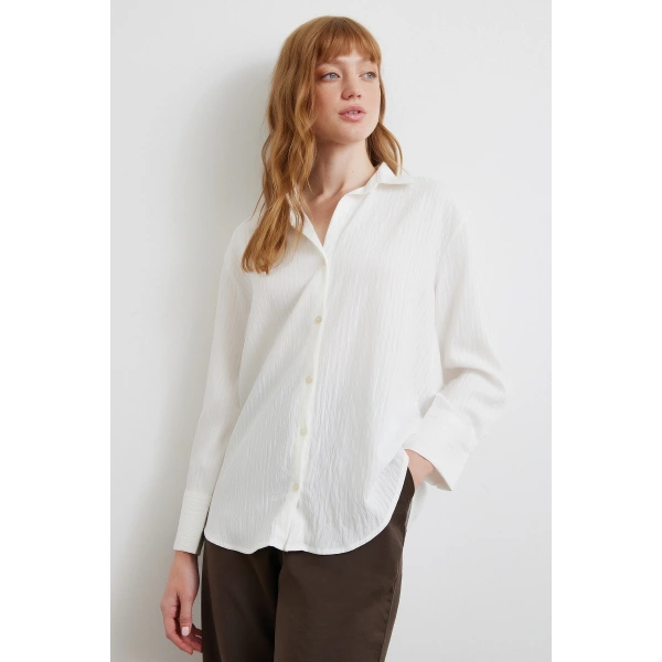 Paralel Çizgili Gömlek Beyaz