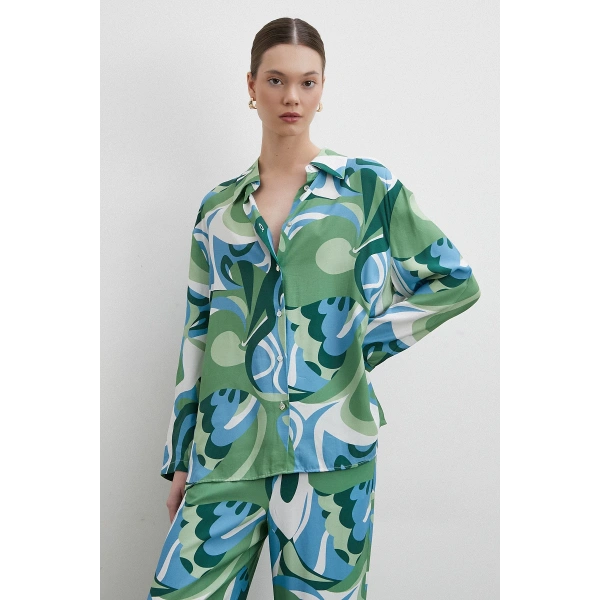 Desenli Viskon Gömlek Yeşil