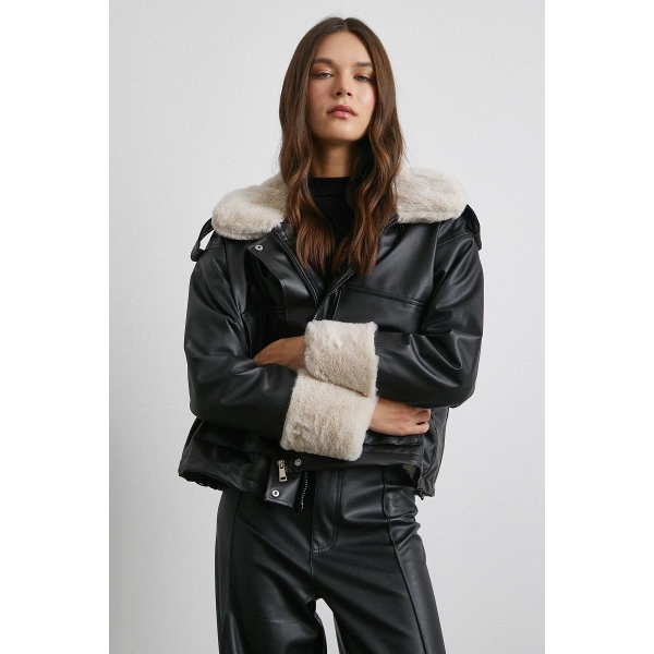 Körüklü Cep Deri Mont Siyah