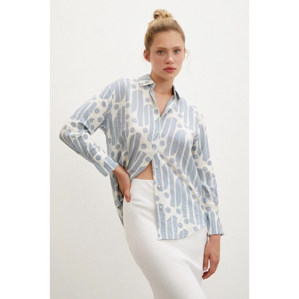 Modern Desen Modal Gömlek İndigo