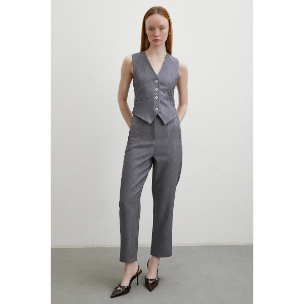 Önü Pensli Skinny Kumaş Pantolon Antirasit