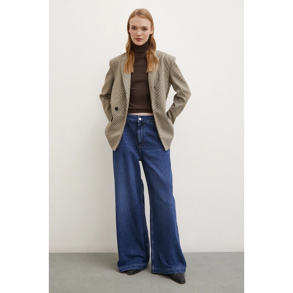 Yüksek Bel Geniş Paça Jean Mavi