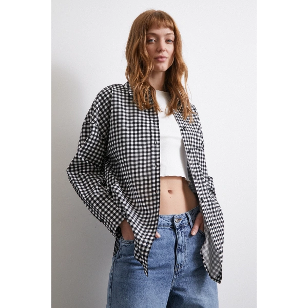 Pamuklu Ekose Gömlek Siyah