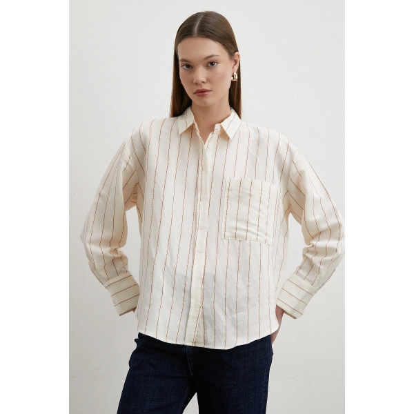 Kontrast Çizgili Modal Gömlek Kahve