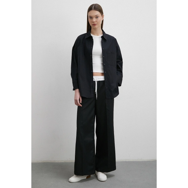 Likralı Poplin Gömlek Siyah